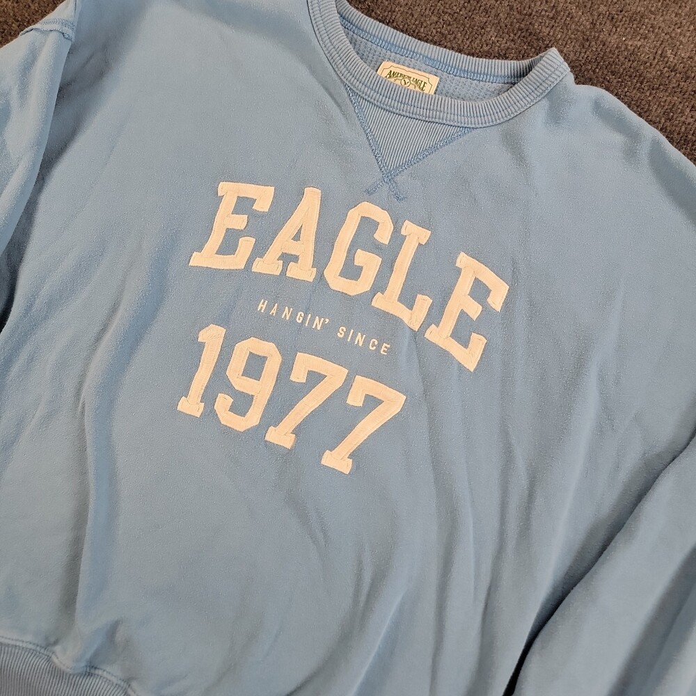 American Eagle Outfitters Sweatshirt Womens S Blue Eagle 1977 Fleece Pullover